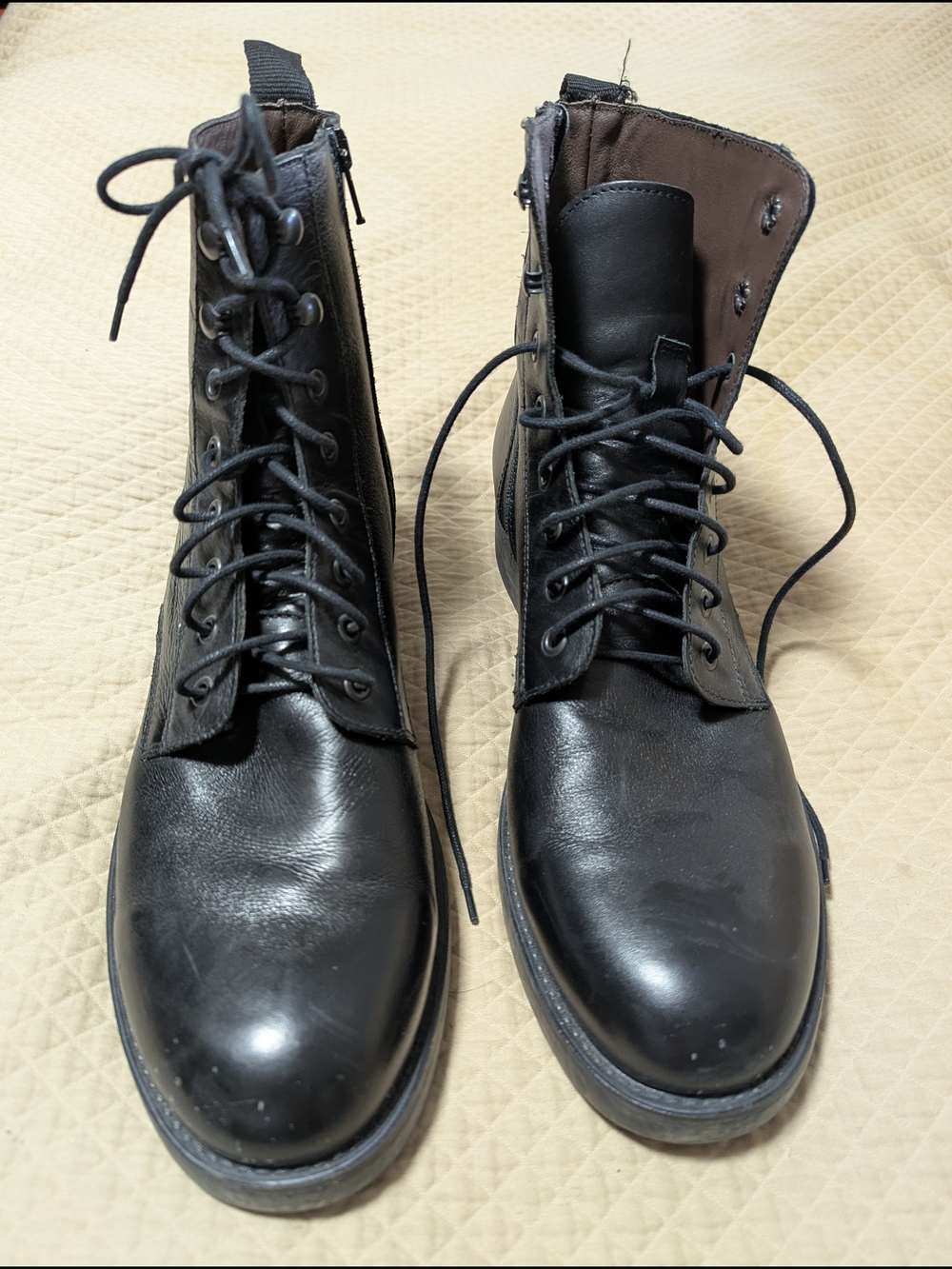 Men's Black Leather Lace-Up Boots with Side Zip